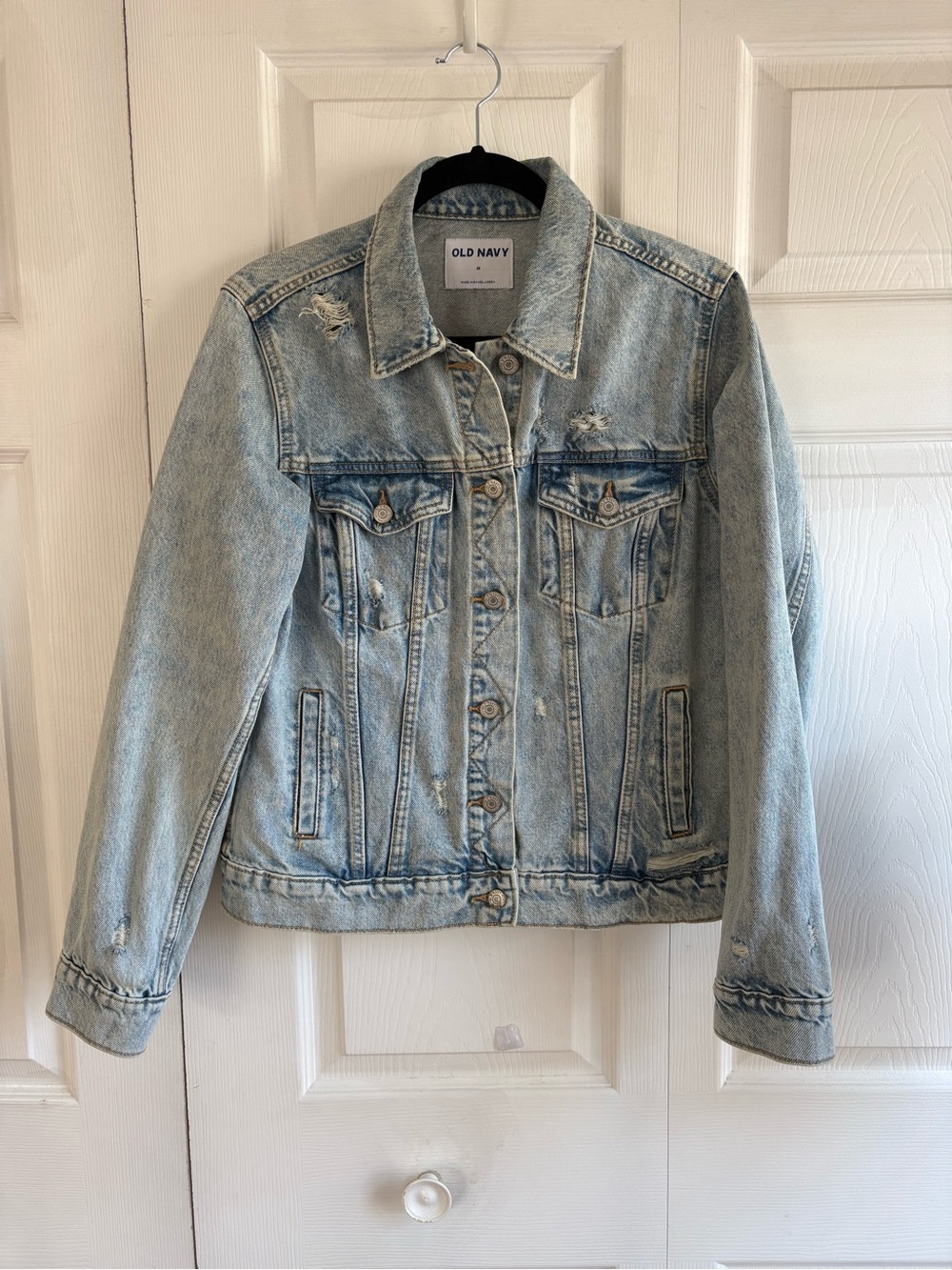 Old Navy Distressed Denim Jean Jacket M Blue Pocket Western Cowgirl Festival